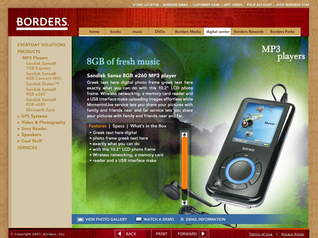 Borders · product interface