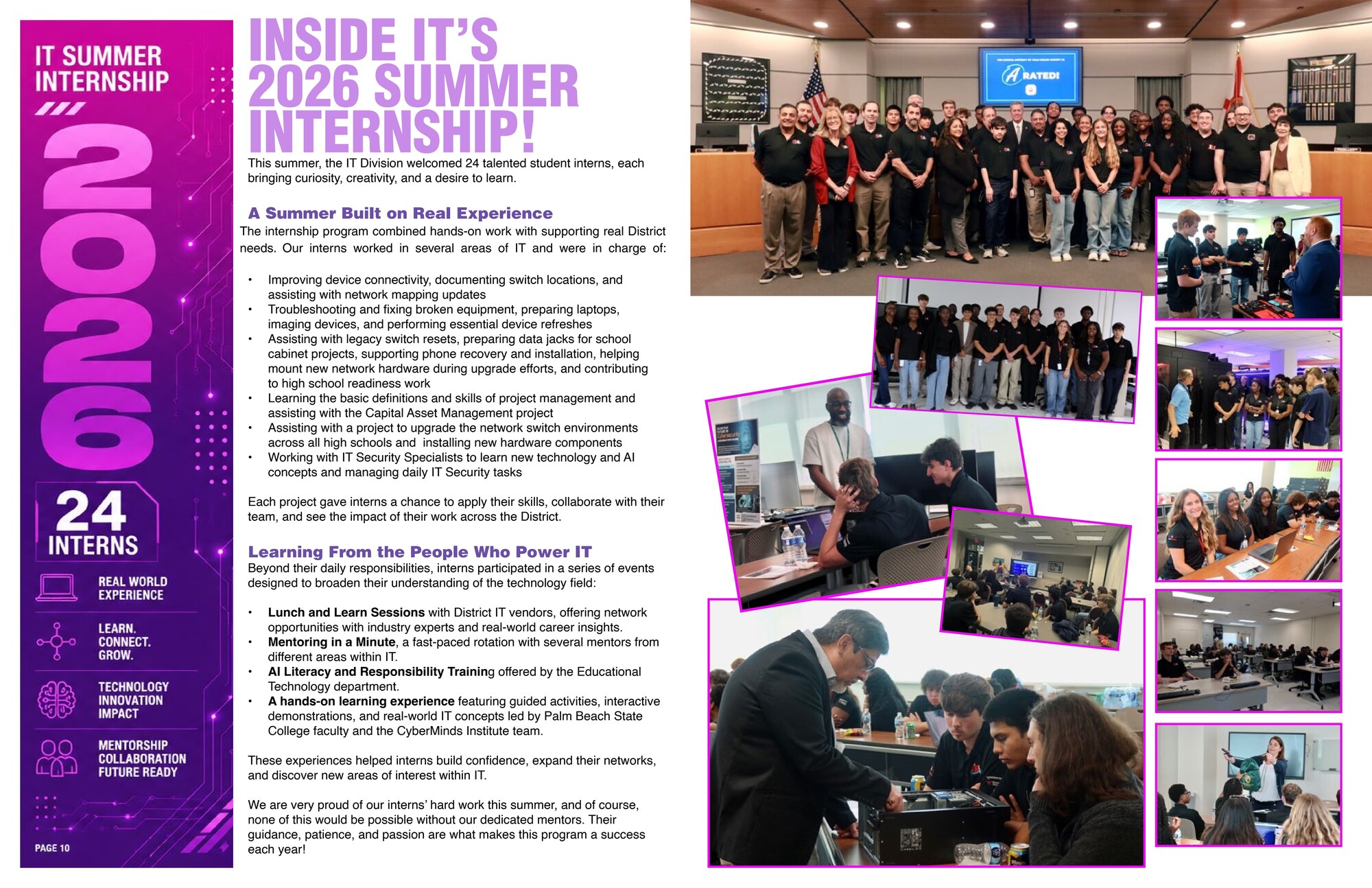 TIME summer internship facing-page spread